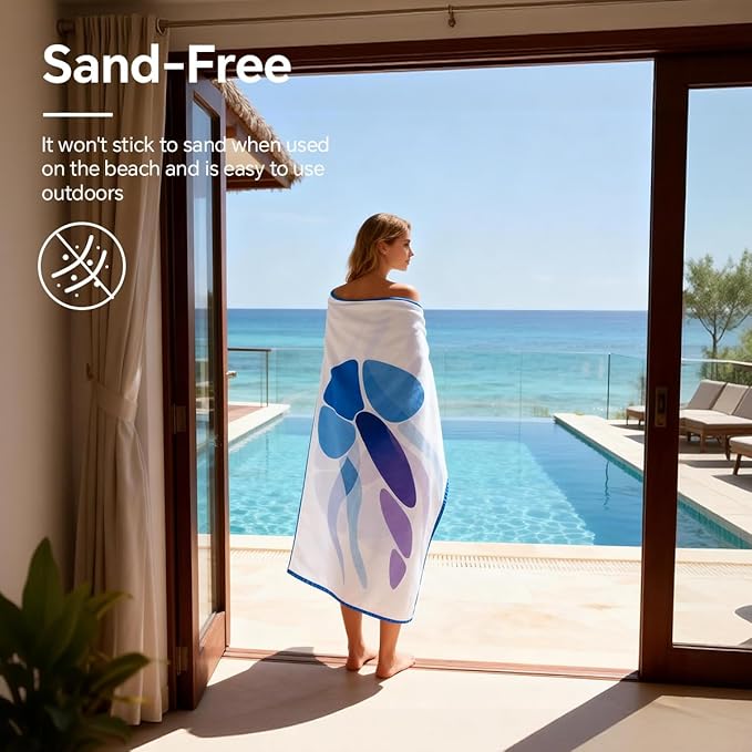 2 Pack Extra Large Microfiber Beach Towels 63×31 inch, Sand Free Ultra Quick Dry, Lightweight Compact Travel Towel for Pool, Swim Gym Camping, Yoga-Includes Carry Bag