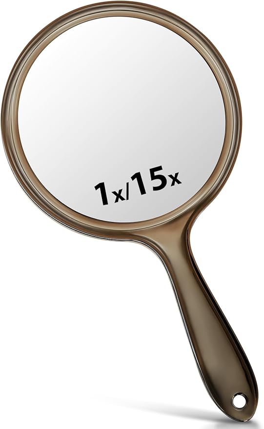 Double-Sided Handheld Mirror with 1X/15X Magnification, Perfect for Travel and Makeup, 10.5" L x 5.7" W(Transparent Black, 1PC)
