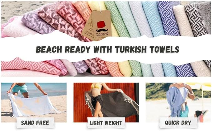Bazaar Anatolia Turkish Beach Towel – 100% Cotton, Quick Dry, Sand Free Towel for Bathroom, Camping, Travel, Orange – Oversized 71x39 Inches – Diamond Orange