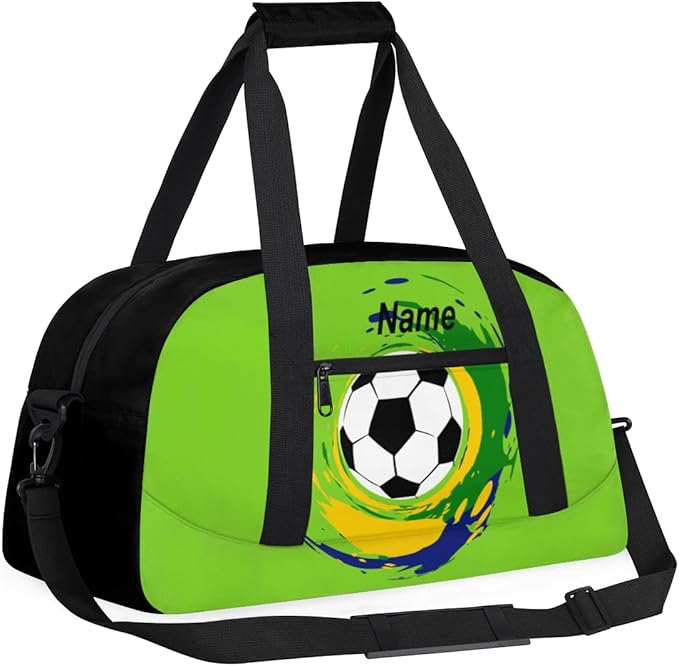 Custom Name Graffiti Soccer Green Boys Gym Travel Duffle Bag， Personalized Sports Bag for Overnight, Weekender, Carry On，18.9 * 8.7 * 10.6 in