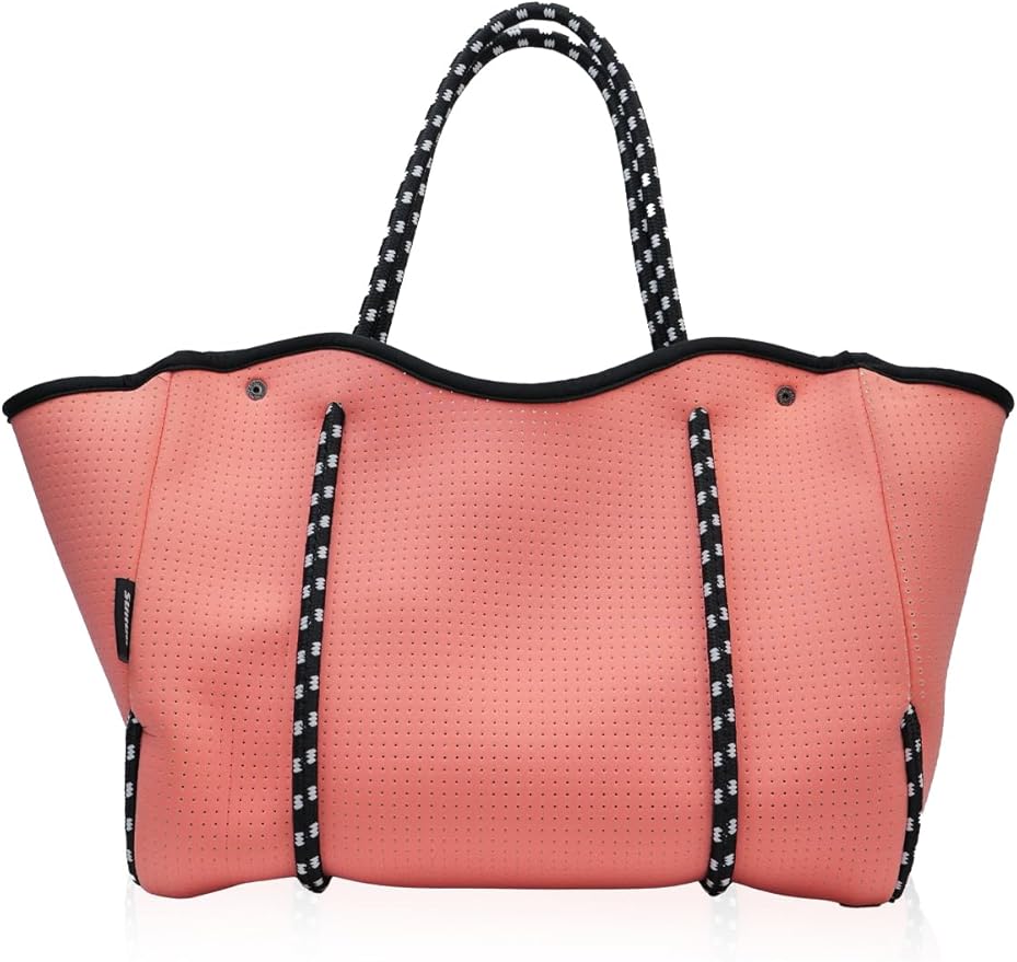 Neoprene Tote Bag for Women, Large Travel Beach Bag with Detachable Pouch, Stylish Lightweight Everyday Carryall