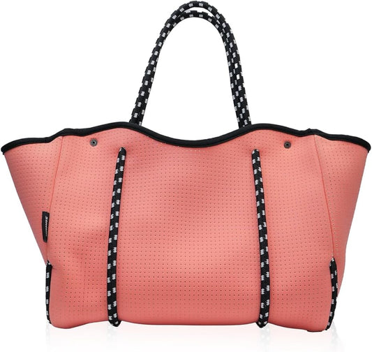 Neoprene Tote Bag for Women, Large Travel Beach Bag with Detachable Pouch, Stylish Lightweight Everyday Carryall