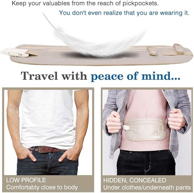Travel Money Belt Under Clothes, Waist Bag Hidden Wallets Secure Chest Money Pouch Adjustable Chest Bags for Cash Passport Security Travel Pack Secret Anti-theft Money Belts for Women Men (black)
