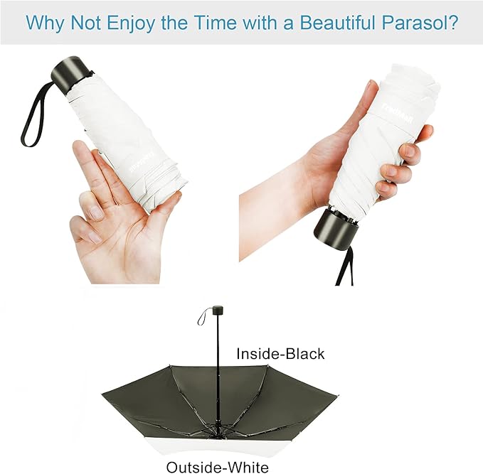 TradMall Mini Travel Umbrella, Portable Lightweight Compact Parasol with 95% UV Protection for Sun & Rain