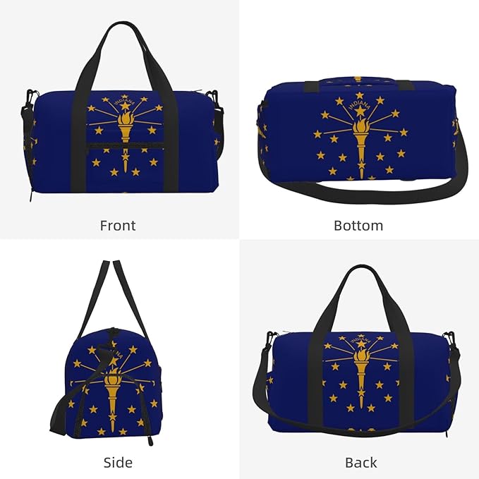 Indiana State Flag Print Gym Bag with Shoe Compartment for Women Men, 17.7in Sports Duffle Weekender Tote, Overnight Travel Duffel Bag Carry On