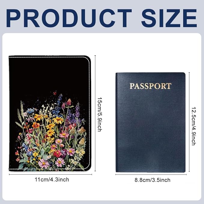 PU Leather Passport Holder Cover 5.9×4.3 Inch with Credit Card Slot and Boarding Pass Slot Combo Blocking Passport Holder Wallet Cover Case for Travel Boarding Essentials (Flower)