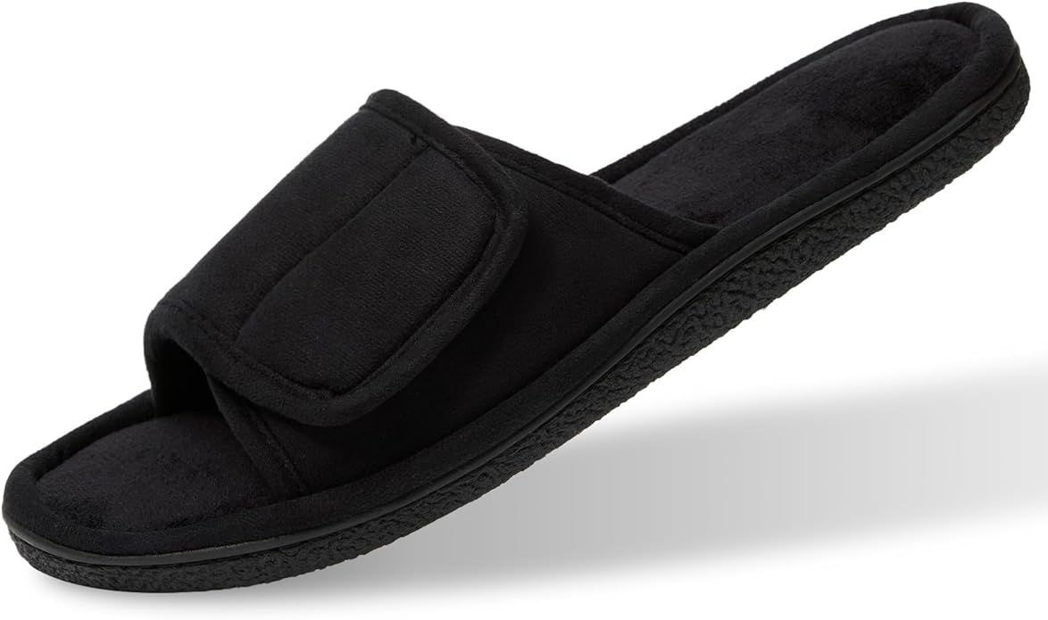 WALKFUN Men's Open Toe Slippers Adjustable Slip-on Memory Foam Indoor Slippers for Men Non Slip Outsole