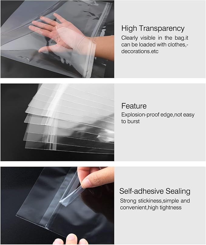Mat Board Center 4x9 Inches Clear Resealable Plastic Sleeves, 200 Pcs Self Sealing Polypropylene Bags for 4x9 Prints, Photos, Cards