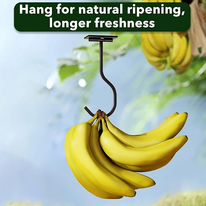 Under Cabinet Banana Hook Foldable - Adhesive Bananas Hanger, Heavy Duty Stainless Banana Holder (13lb), Magnetic Fold-Up When Not in Use, Premium Material, Black