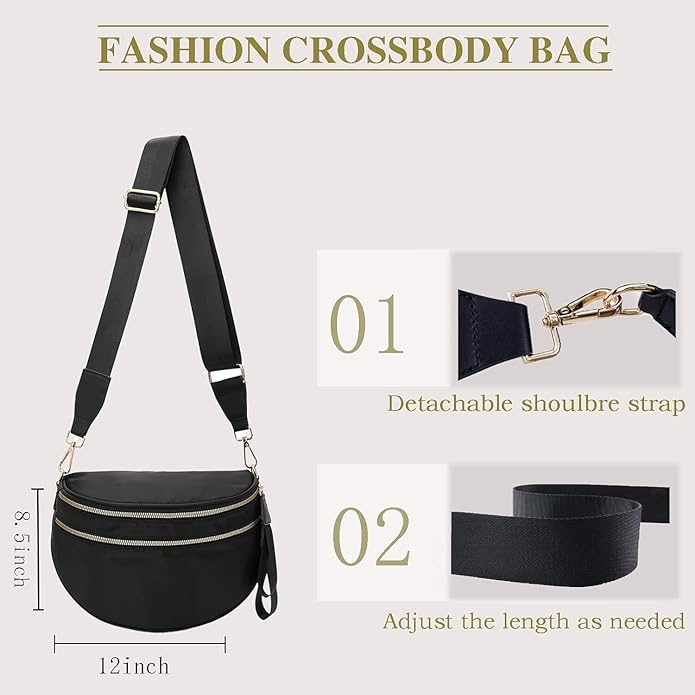 Crossbody Bags For Women,Waterproof Oxford Bum Bag with Adjustable Strap,Large Capacity Travel Purse