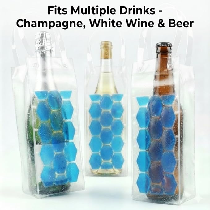 3-Pack Freezable Wine Cooler Bags with Built-in Gel Ice Packs - Portable Hexagon Wine Chiller Sleeve - Reusable Clear Folding Carrier Tote for Champagne, Beer, Picnic & Travel (orange）