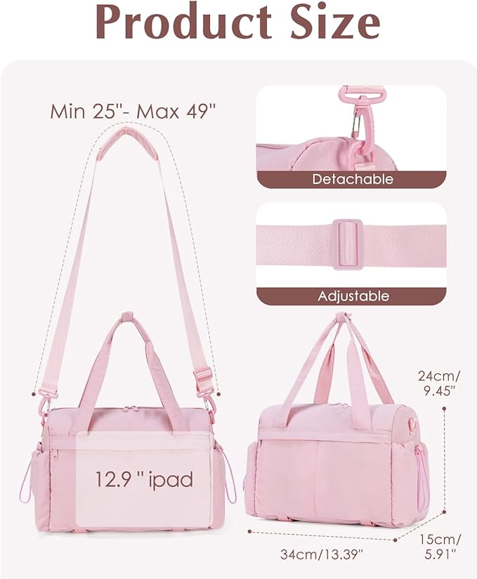 Small Gym Bag, Mini Gym Bag for Women with Yoga Mat Holder and Wet Compartment, Cute Mini Puffer Duffle Bag with Water Bottle Pocket for Workout Yoga Dance, Puffer Pink
