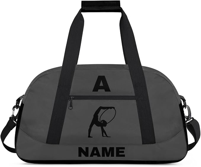 Personalize-Kids-Sports-Duffel-Bags With Custom Name Text Carry-On Overnight Travel Gym Lightweight Dance Pattern Sports Bags For Girls Boys Kids,Grey