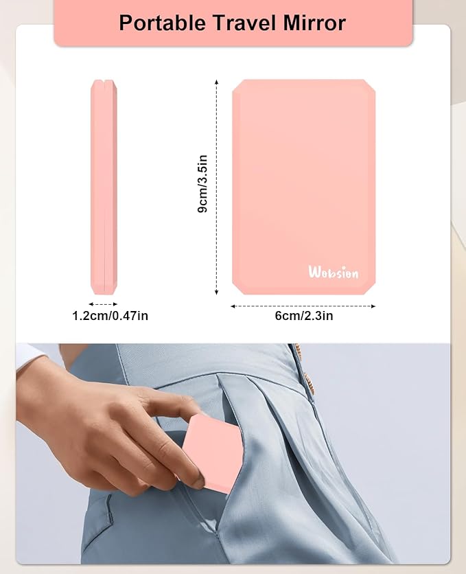 WOBSION Small Compact Mirror,1x/2x Travel Magnifying Mirror,2-Sided Handheld Portable Folding Mirror for Purse,Pocket,Gifts,Square(Pink)
