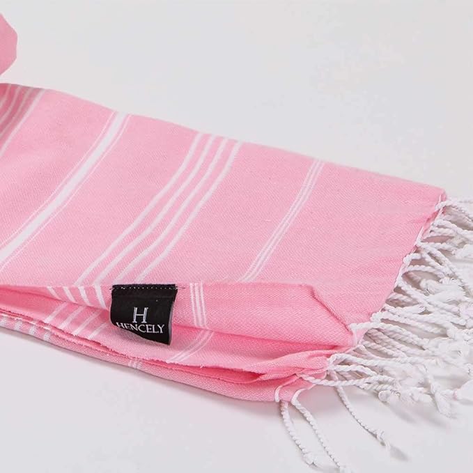 Hencely Turkish Beach Towel 37x68 Oversized, Sand-Free, Quick-Dry, Lightweight - Travel Essential for Pool & Bath - Striped 100% Cotton Bathroom Towels Accessories Gift (Light Pink)