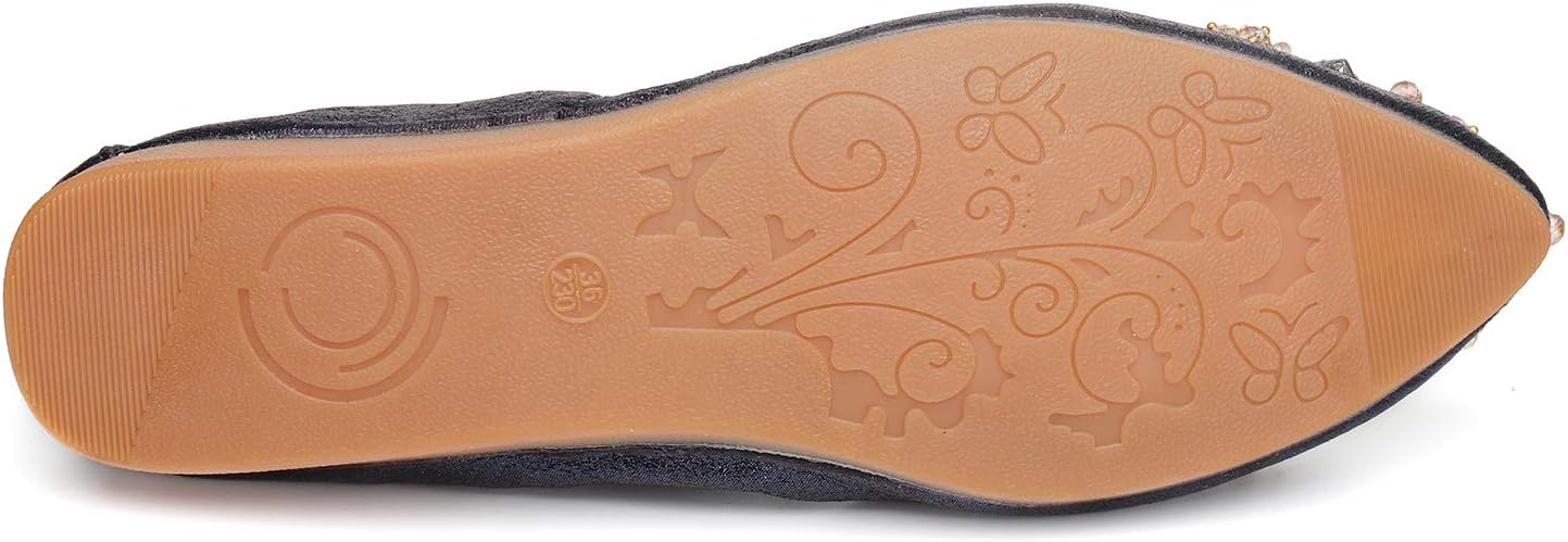 Womens Ballet Flats Foldable Rhinestone Pointed Toe Comfortable Slip on Wedding Flat Shoes Dress Flats for Women