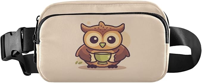 Cute Owl Drinking Coffee Fanny Pack for Women Men Water Resistant Fashion Waist Packs with Adjustable Strap Belt Bag for Travel Workout Jogging Hiking 21219859