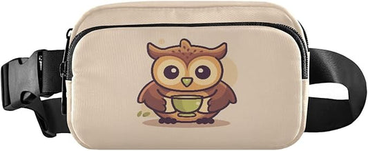 Cute Owl Drinking Coffee Fanny Pack for Women Men Water Resistant Fashion Waist Packs with Adjustable Strap Belt Bag for Travel Workout Jogging Hiking 21219859