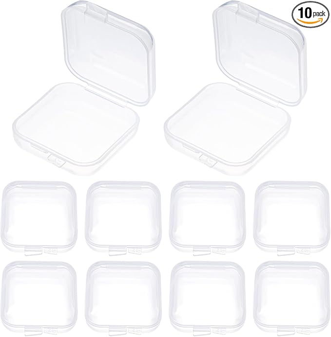 10Pcs Ear Plug Case, Mini Plastic Earplug Containers, 1.8mm Square Box with Hinged Lids for Small Item Craft, Beads, Necklaces, Ear Studs, Rings