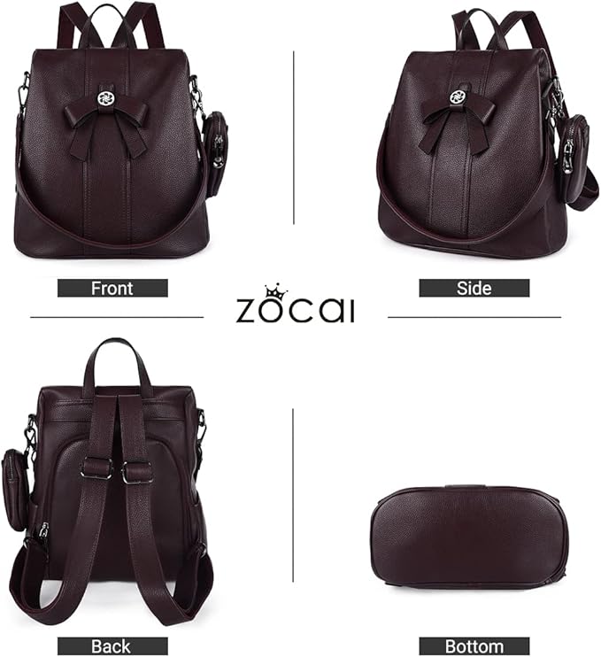 ZOCAI Backpack Purse for Women Fashion Backpack Purses PU Leather Daypacks Anti-Theft Shoulder Bag Satchel Purse