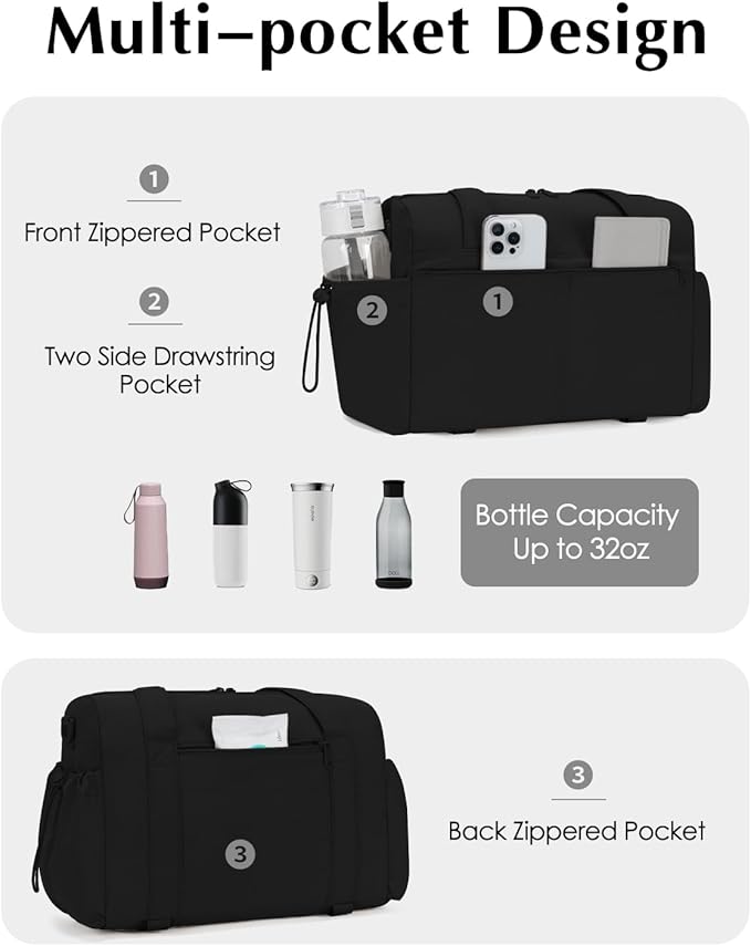 Small Gym Bag, Mini Gym Bag for Women with Yoga Mat Holder and Wet Compartment, Cute Mini Puffer Duffle Bag with Water Bottle Pocket for Workout Yoga Dance, Puffer Black