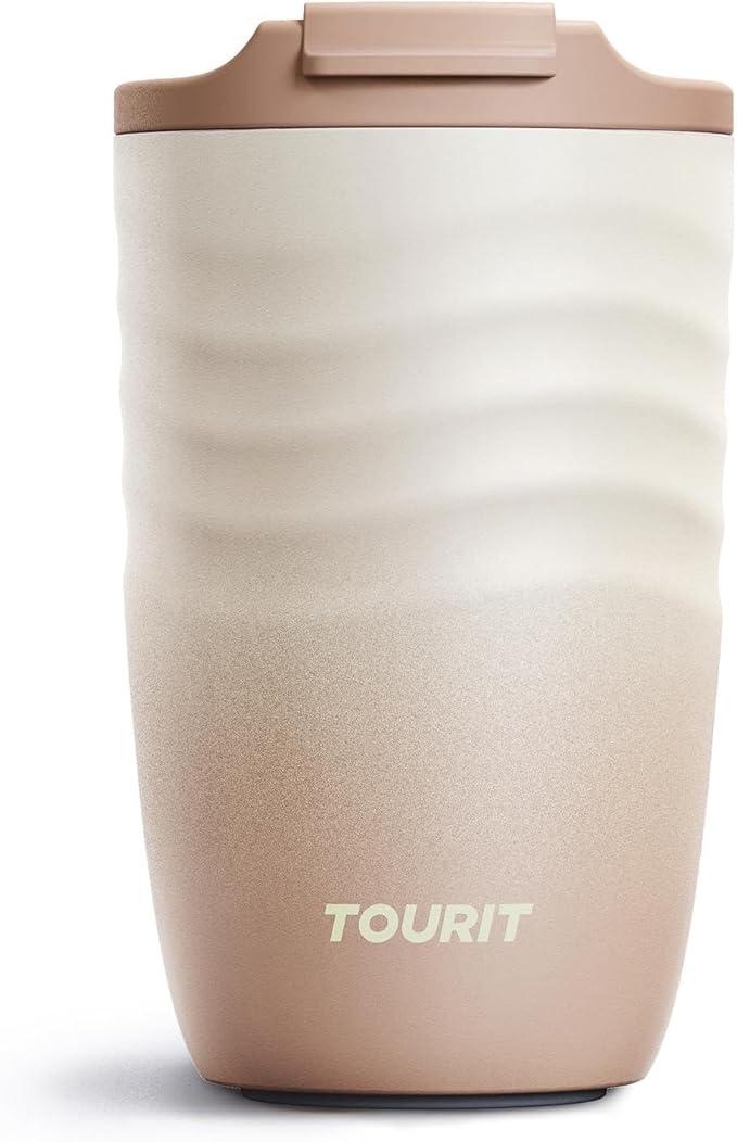 TOURIT 12 oz Travel Coffee Mug, Insulated Stainless Steel Travel Mug with Lid, Leak-Proof Double-Wall Vacuum Tumbler, Reusable Coffee Cup - Light khaki