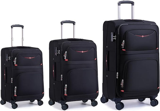 Softside Expandable Luggage with 4 Spinner Wheels, Durable Checked-Luggage Suitcase (Black, 3-Piece Set 21/25/29)