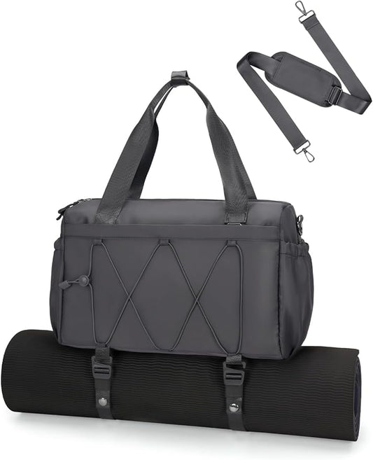 Small Gym Bag for Women with Yoga Mat Holder and Wet Compartment, Mini Gym Duffle Bag Yoga Bag with Water Bottle Pocket for Workout Travel, Dark Gray
