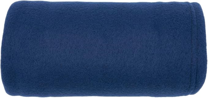 Brookstone Travel Blanket - 2-in-1 Super Soft Fleece Lightweight Throw Blanket with Carrying Pouch, Airplane & Car Travel Essentials, Blue Foot Pocket