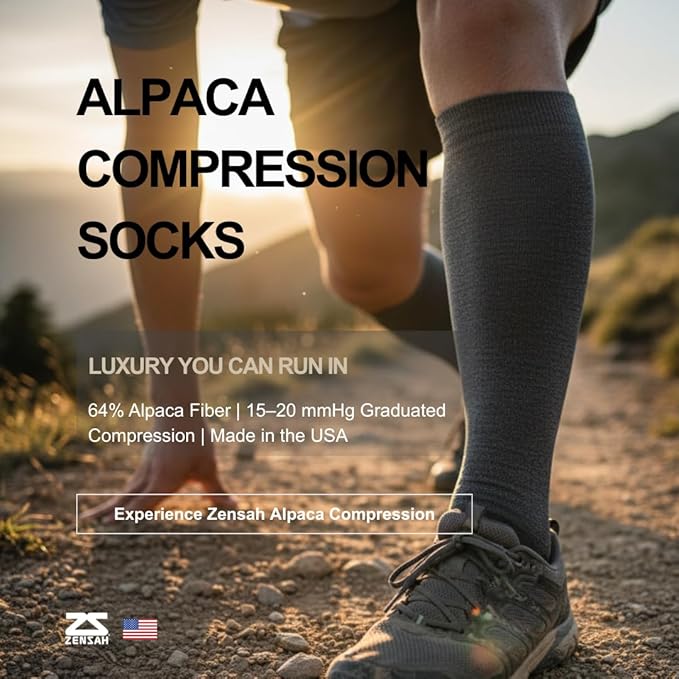 Zensah Alpaca Compression Socks (15–20 mmHg) for Running, Travel & Daily Support – Knee High – Made in USA