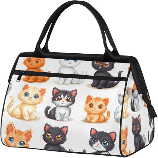 Cartoon Animals Cat Overnight Weekender Bag for Women Men Travel Duffel Bags Waterproof Luggage Carry on Sports Yoga Gym Bag