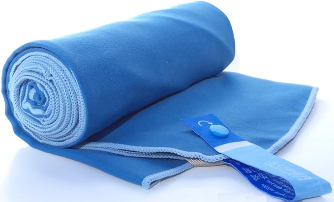 Super Towel for Sports, Travel & Adventures — Lightweight, Compact, Absorbent, Fast-Dry, Soft Microfiber Suede — For the beach, pool, gym, yoga, outdoors & jetsetting. Blue+Light Blue, XL (60x32")