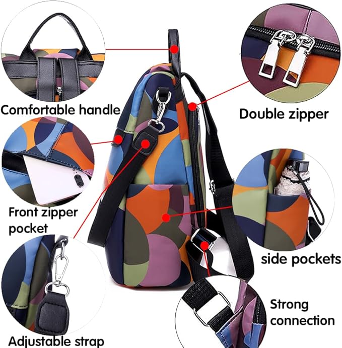 COFIHOME Anti-theft Backpack Purse for Women, Unique Geometric Print Small Fashion Daypack, Water-Resistant Oxford Shoulder Bag with Back Access - Each Pattern is One-of-a-Kind