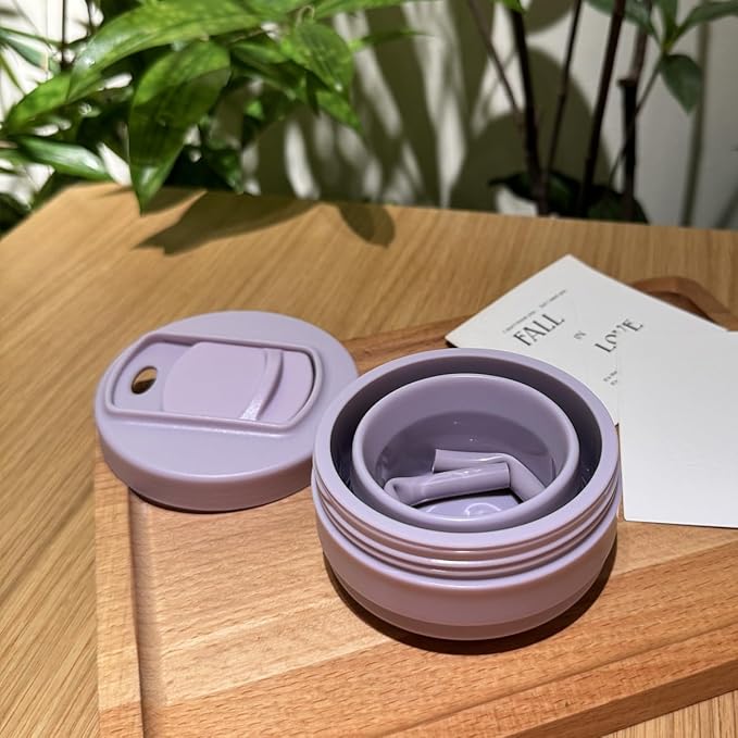 Collapsible Travel Cups- Food Grade Silicone Coffee Cups with Straw Lid 350ml 12oz Lightweight