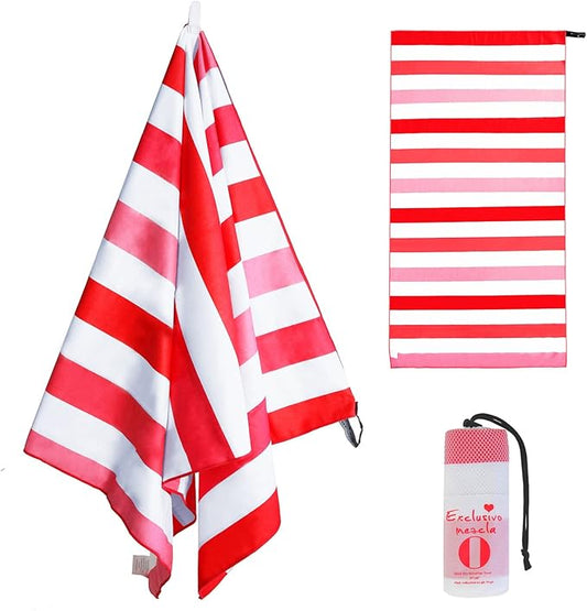 Exclusivo Mezcla Microfiber Quick Dry Beach Towel, Large Lightweight Sandfree Pool Towel for Swimming Camping Travel with Bag (Red, 30x60 Inches)