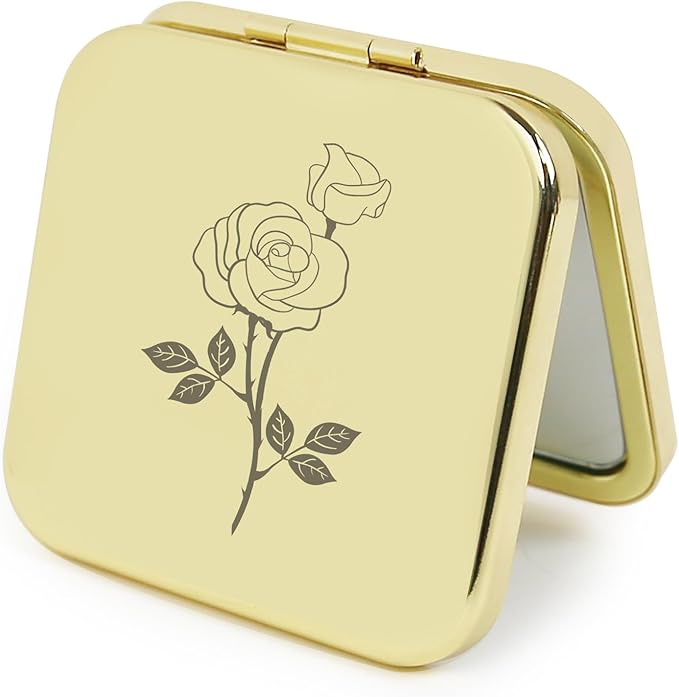 Small Compact Mirror, Gold Square 2.8”×2.8” Metal Frame Double Sided 1X/2X Mirror for Purse Can be Used as Gifts for Women Mothers Wife(Gd02)