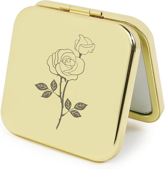 Small Compact Mirror, Gold Square 2.8”×2.8” Metal Frame Double Sided 1X/2X Mirror for Purse Can be Used as Gifts for Women Mothers Wife(Gd02)