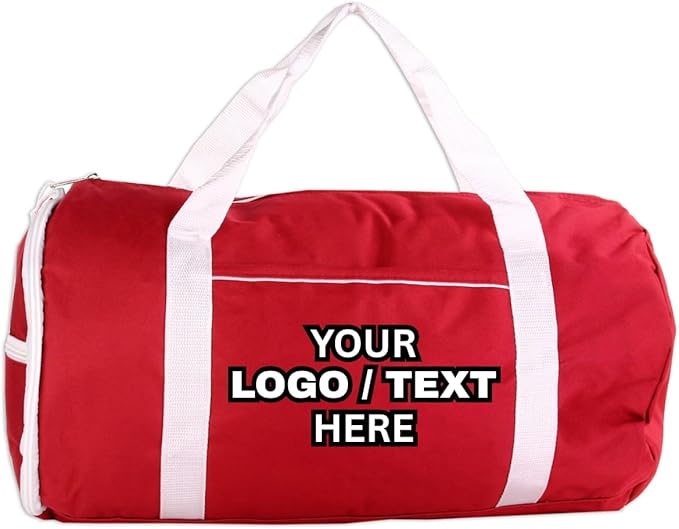 Custom Roll Duffel Bag with Your Logo or Text – Personalized Gym Bag, Sports Team Bag, Travel Bag – Adjustable Shoulder Strap, 600D Polyester, 18 Inch, 4 Colors, Model 3018