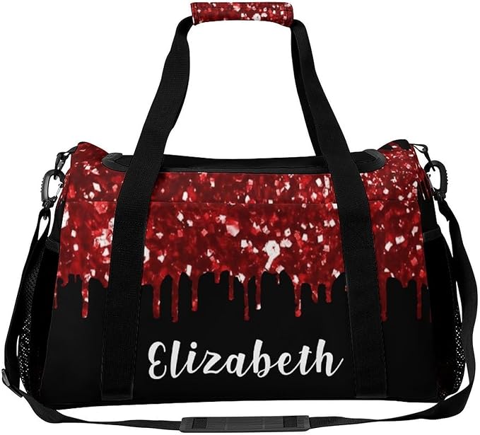 Red Sequin Maroon Black Glitter Print Handheld Crossbody Travel Bag Customized Duffel Bags with Adjustable Shoulder Strap for Shoes Travel Bag Personalized Gift