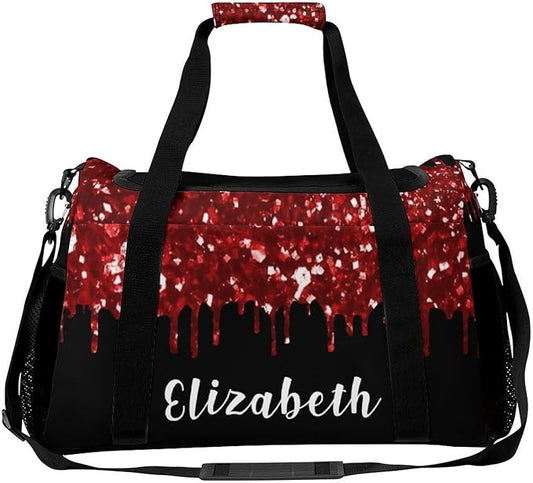 Red Sequin Maroon Black Glitter Print Handheld Crossbody Travel Bag Customized Duffel Bags with Adjustable Shoulder Strap for Shoes Travel Bag Personalized Gift