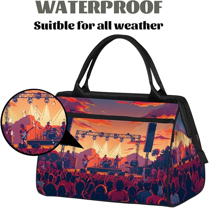 Music Festival Overnight Weekender Bag for Women Men Travel Duffel Bags Waterproof Luggage Carry on Sports Yoga Gym Bag