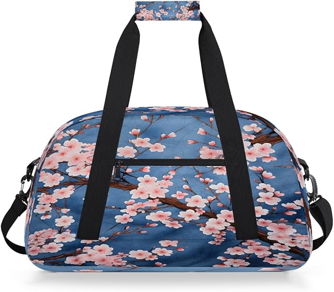 Pink Cherry Blossoms Sports Duffel Bags, Water-Resistant Gym Duffle Bag for Men Women, Lightweight Weekender Overnight Bag for Fitness, Workout, Travel