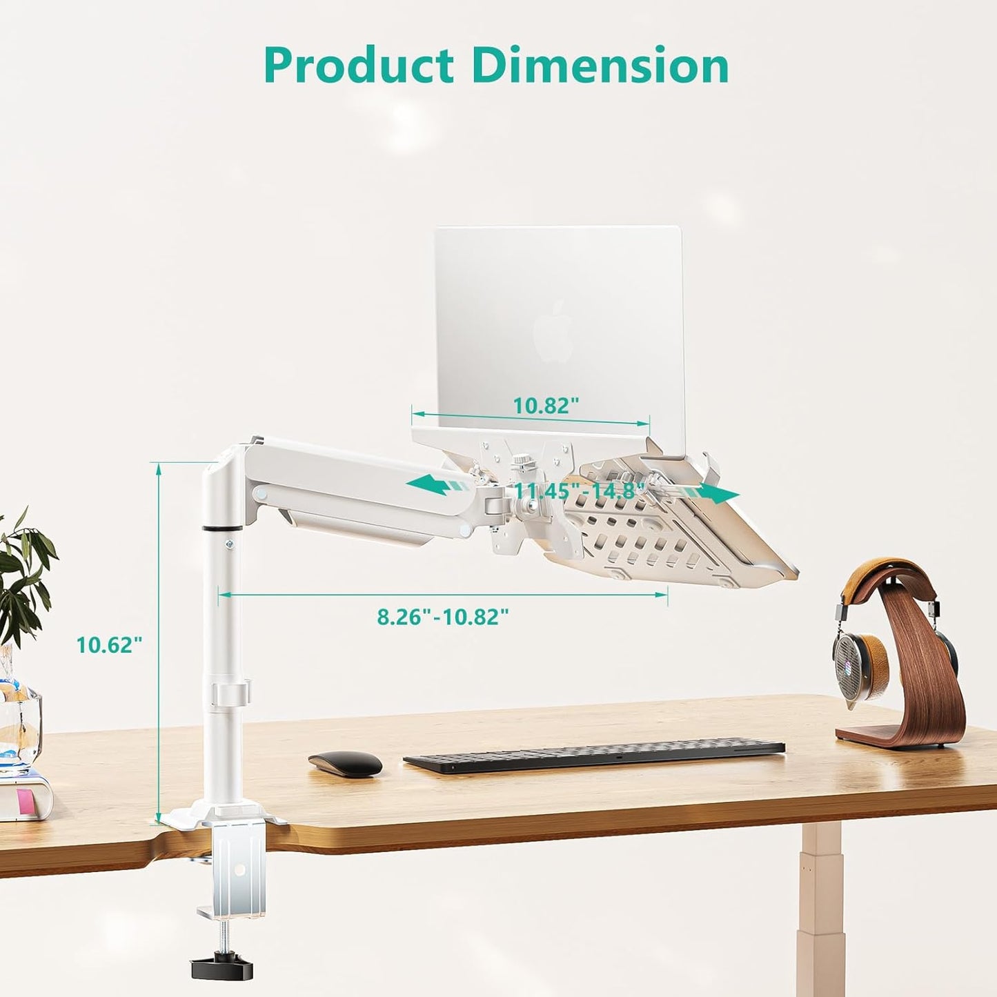 WALI Laptop Tray Desk Mount, Laptop Arm Mount Fits 10-15.6 Inch Notebook, 2-in-1 Gas Spring Monitor Arm for 17-32 Inch Computer Screen, Holds up to 22lbs(GSDM00LPW), White