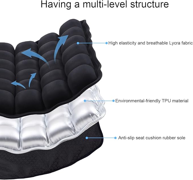 Portable Airplane Seat Cushion Inflatable – 3D Air Cell Tech with Built-in Pump, Adjustable Firmness for Back & Tailbone Support, Ideal for Long Flights, Office, Car, Wheelchair – Comes with Carry Bag