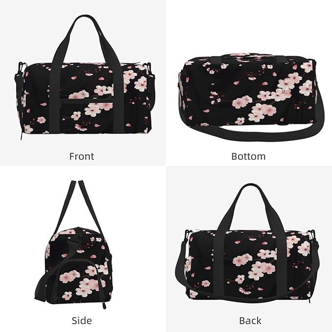 Sports Gym Bag Blossom Pink Cherry Flowers Travel Duffel Bag With Shoe Compartment Shoulder Strap, Lightweight Water-Resistant Weekend Overnight Totes For Women Men