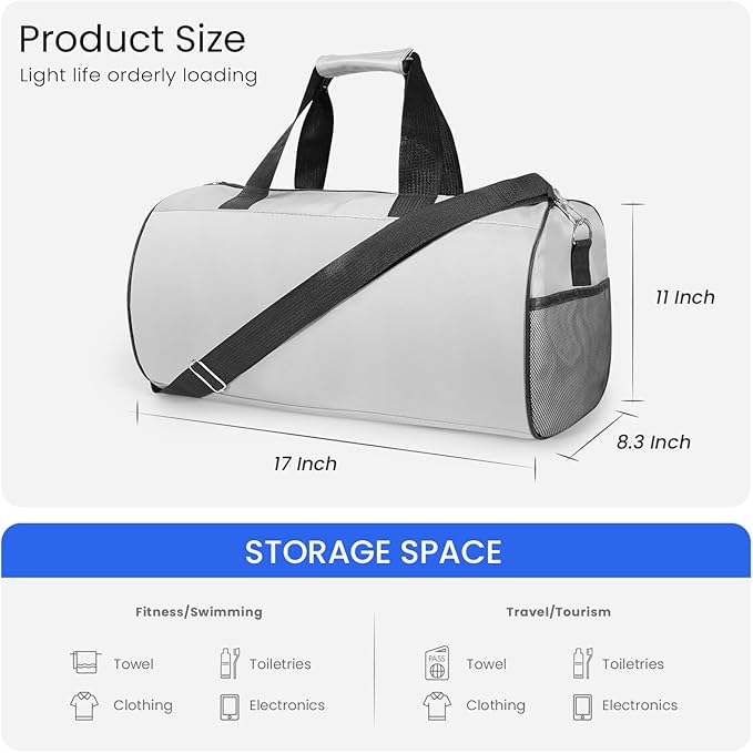 C&F BOGMOST Small Gym Bag for Women & Men,Small Lightweight Duffel Bag Carry On Bags Mini Duffel Travel Bag Waterproof Sports Bags for Workout/Sport/Travel, Grey,Medium