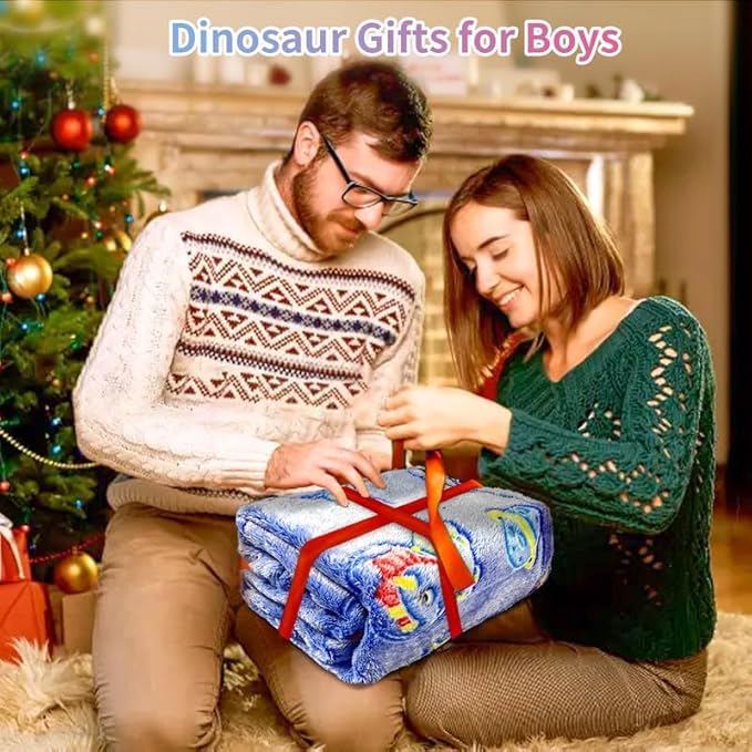 Personalized Dinosaur Blanket for Boys - Glow in The Dark, Soft Fleece Throw for Kids, Toddlers - Birthday Gift, 30"x 40"