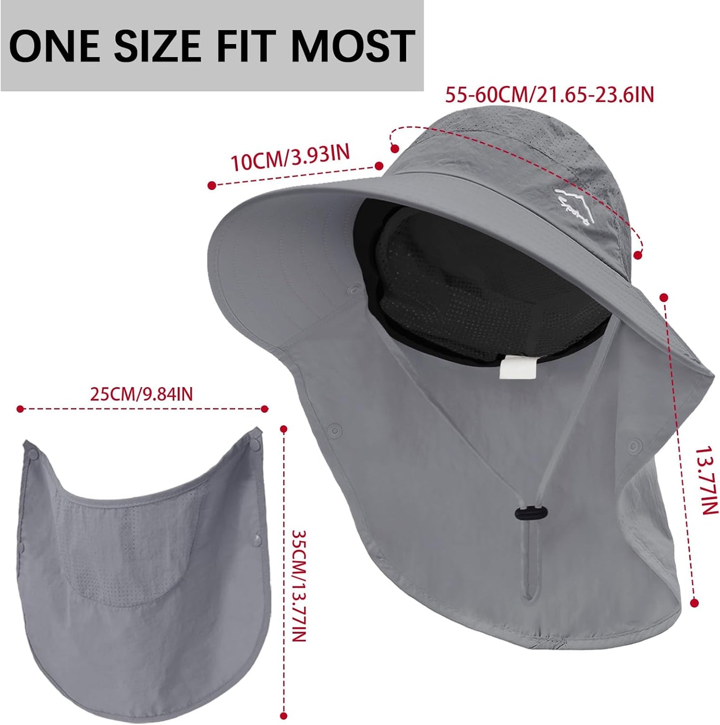 Rosoz Sun Hat for Men Women with Neck Flap,Wide Brim UPF50+ Fishing Hat with Detachable Face Cover Outdoor Sun Protection Hat