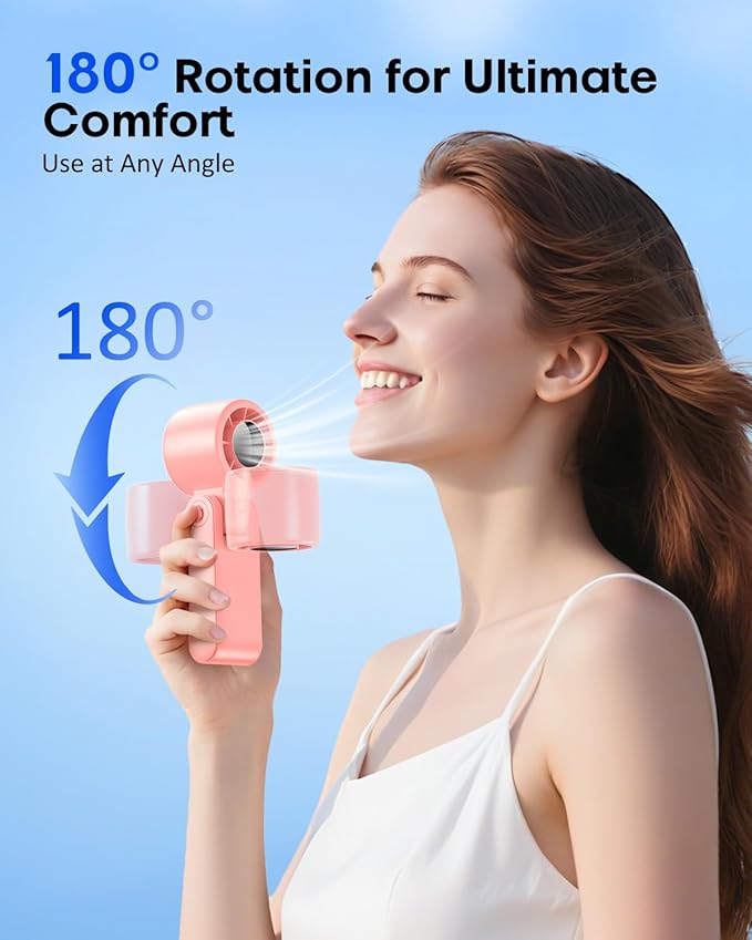 4 in 1 Portable Turbo Handheld Fan [15000 RPM], 5200mAh Battery, 12H Runtime, 3-in-1 180°Foldable Personal Fan, Turbo Tech Cooling for Outdoor, Travel, Work, Makeup