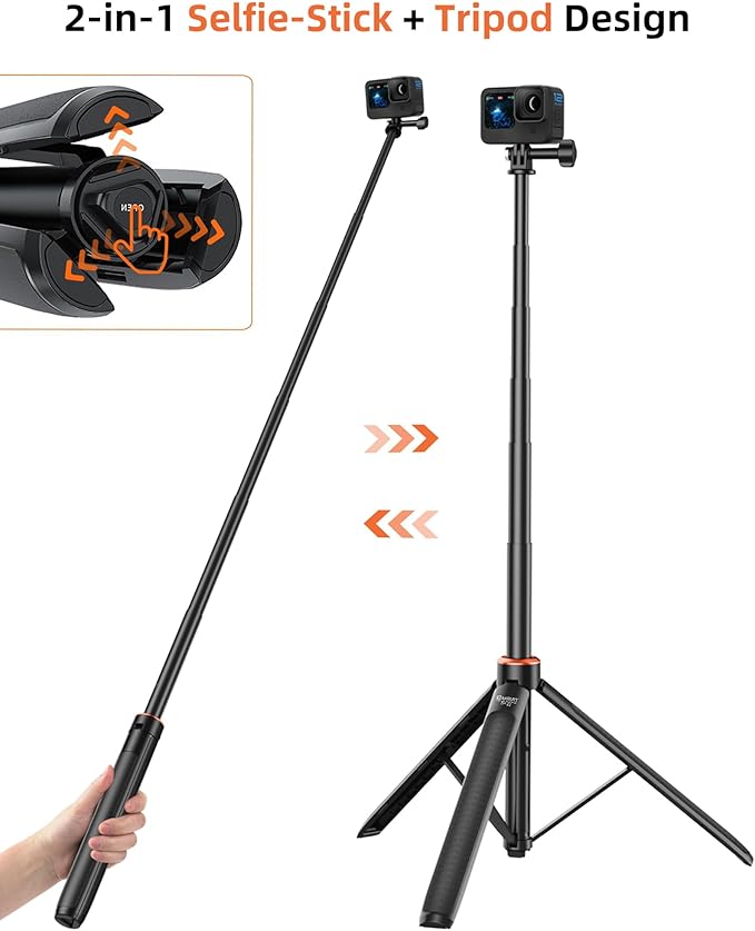 53.5" Osmo Action Selfie Stick Tripod for DJI Action 5 Pro/4/3, Osmo 360, 2-in-1 Extendable Handle Grip w Quick-Release Adapter, Extension Rod/Travel Vlog Stand/Accessories for Video Recording